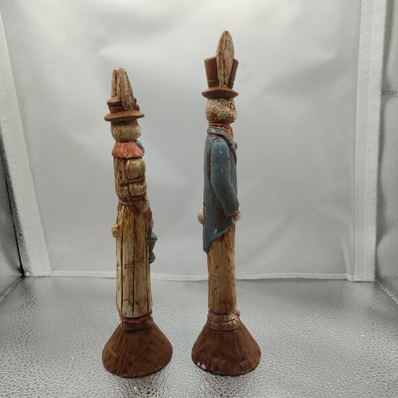 Ceramic Easter Bunny Figurines Hand Painted Rustic Male & Female Home Decor - Picture 8 of 12